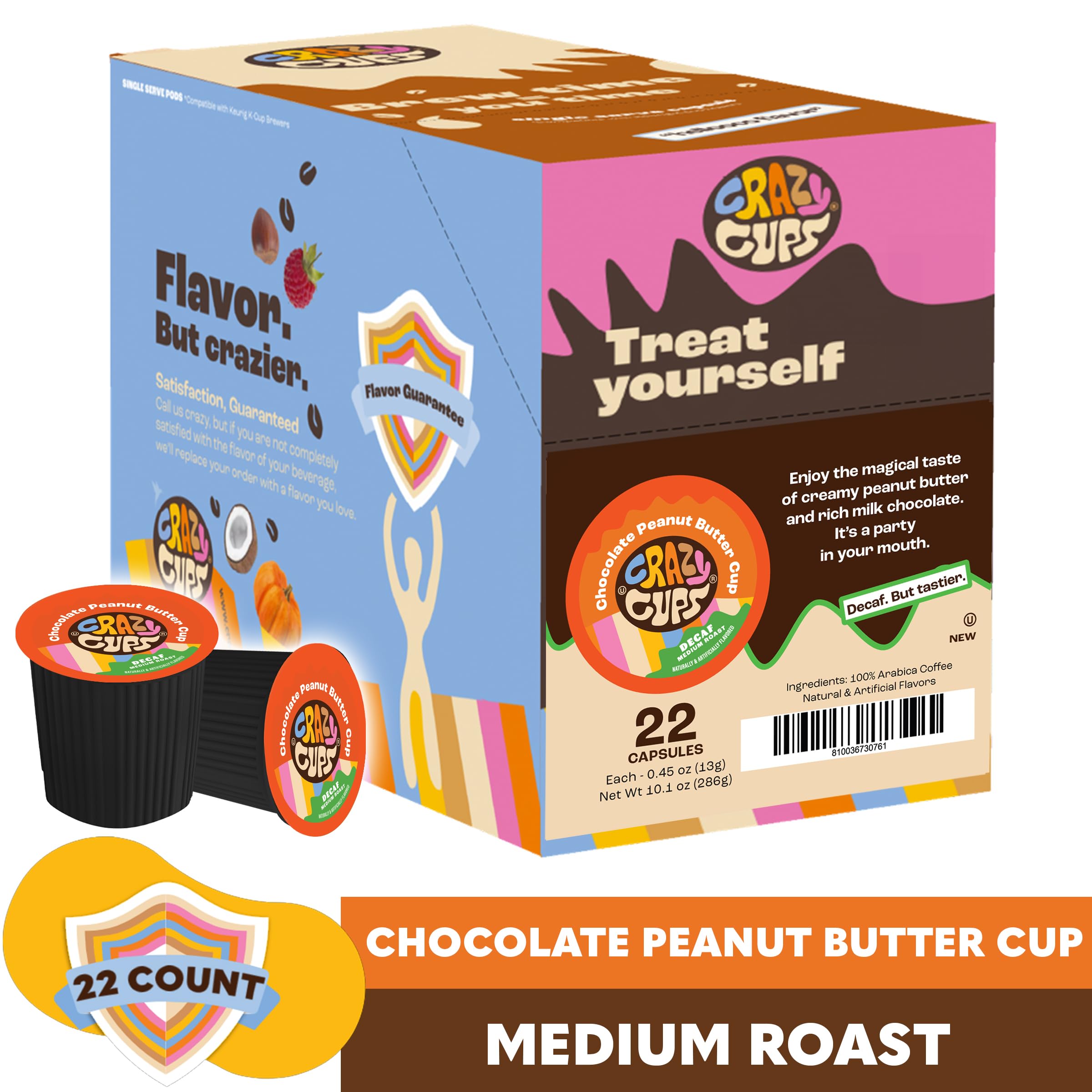 Crazy Cups pod side label and cap showing compatibility and ingredient clarity