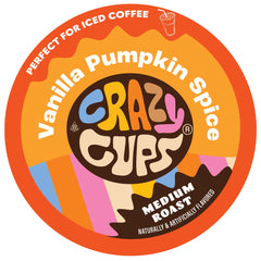 Crazy Cups front packaging showing 22-count pods and pumpkin vanilla flavor
