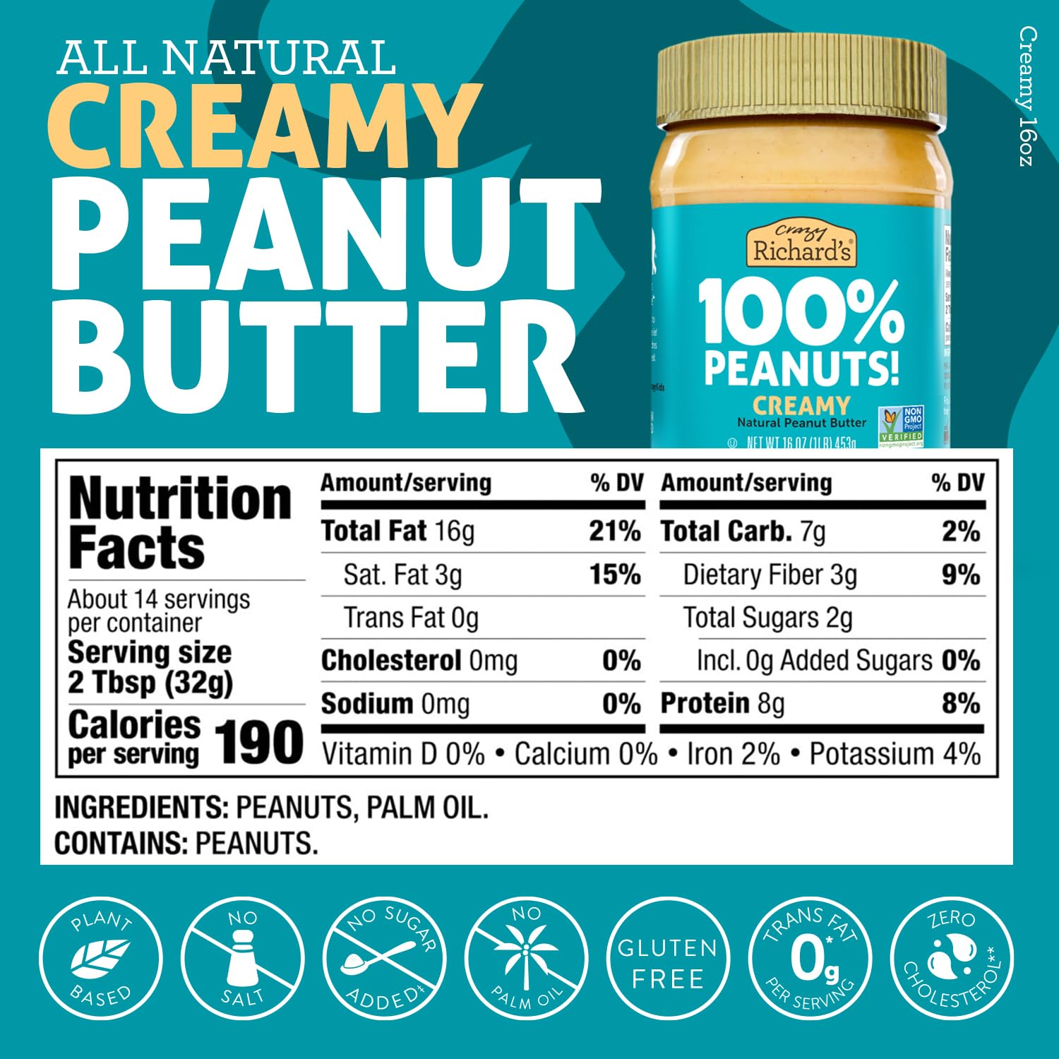 Crazy Richard's creamy peanut butter on spoon highlighting smooth spreadability