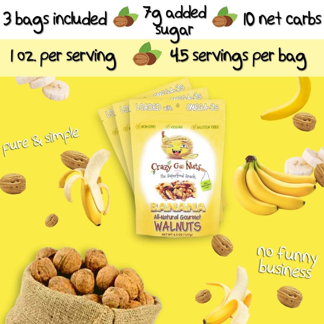 CrazyGoNuts bowl of banana walnuts ready to eat for quick energy