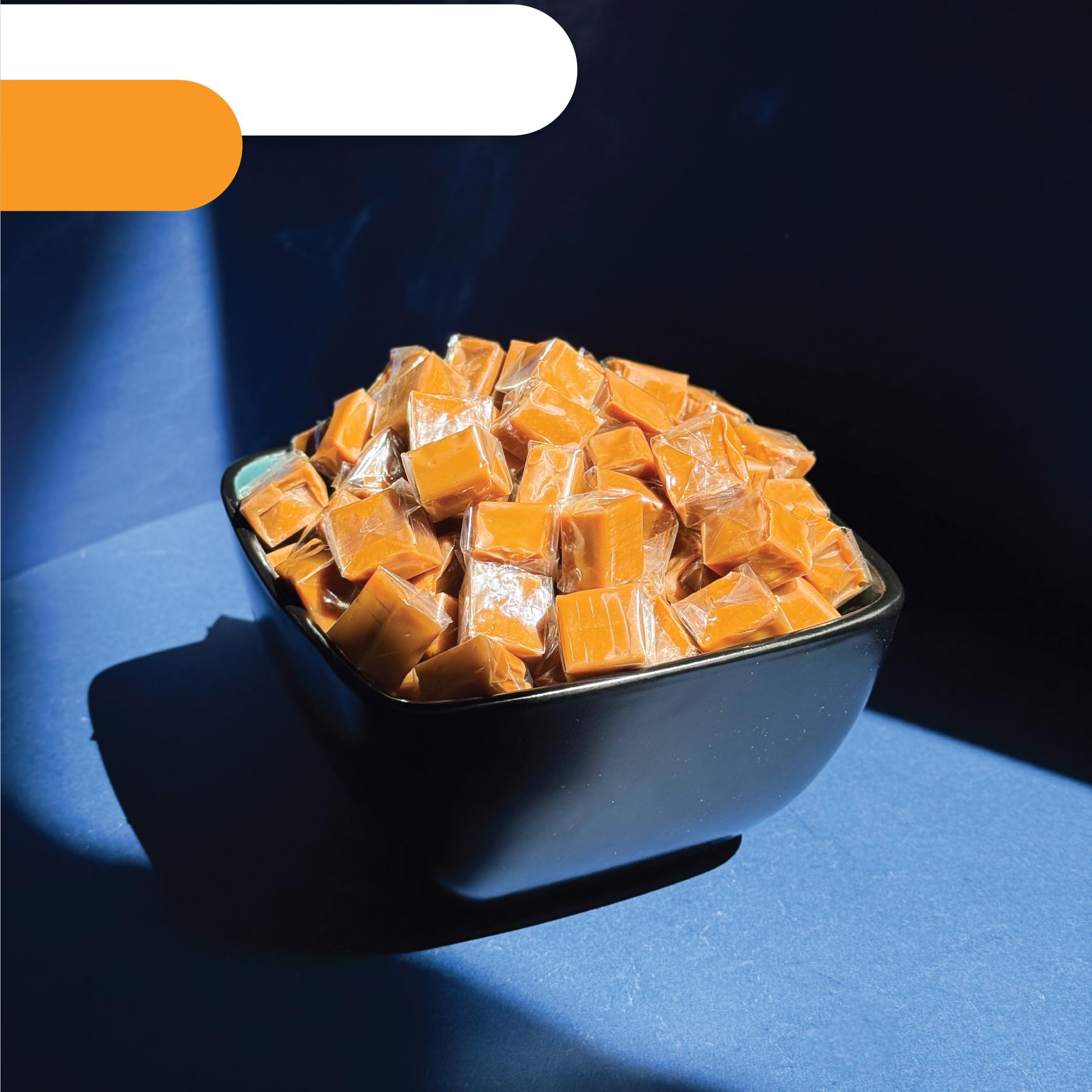 CRAZYOUTLET caramel cube beside a coin to show size and portioning convenience