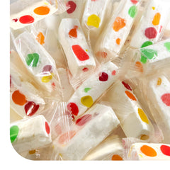 CRAZYOUTLET front packaging showing 12 oz bag and colorful nougat pieces for easy serving