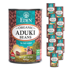 CREATION AND MAINTENANCE OF PURITY IN FOOD front packaging showing 15-ounce no-salt aduki beans, convenient pantry staple