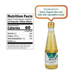 CREATION AND MAINTENANCE OF PURITY IN FOOD Eden mirin label closeup displays ingredients and kosher mark, assures clean ingredients