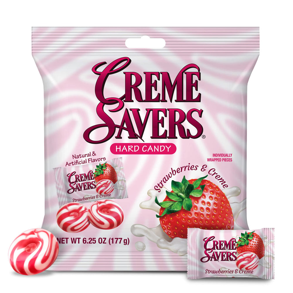 Crème Savers open bag with individually wrapped pieces highlighting convenience benefit