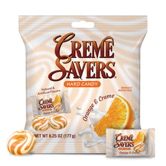 Crème Savers close-up of candy piece revealing creamy center and texture benefit