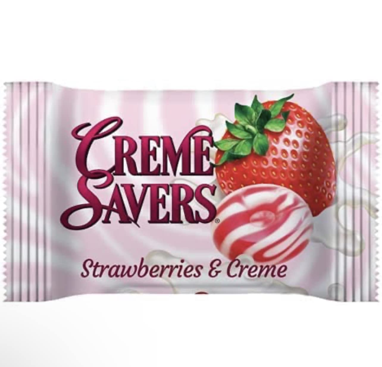 Individually wrapped Creme Savers piece unwrapped to show portion control and freshness