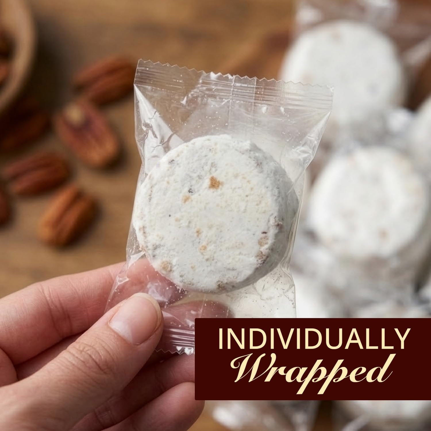 Cremelle individually wrapped cookies stacked for freshness and convenient sharing