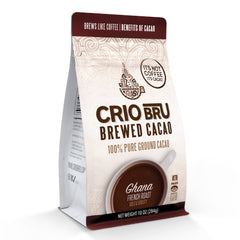 Crio Bru front bag view showing Ghana French Roast and bold chocolate aroma