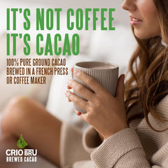 Crio Bru open 10oz can top view showing ground cacao ready to brew