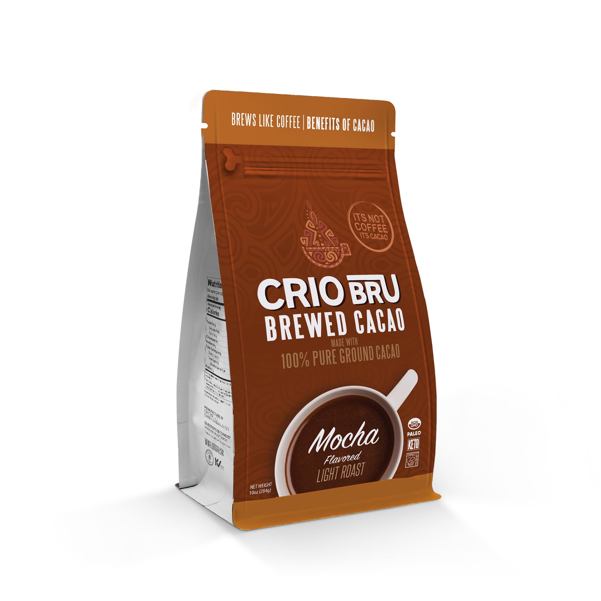 Crio Bru front packaging showing mocha light roast and brewing directions