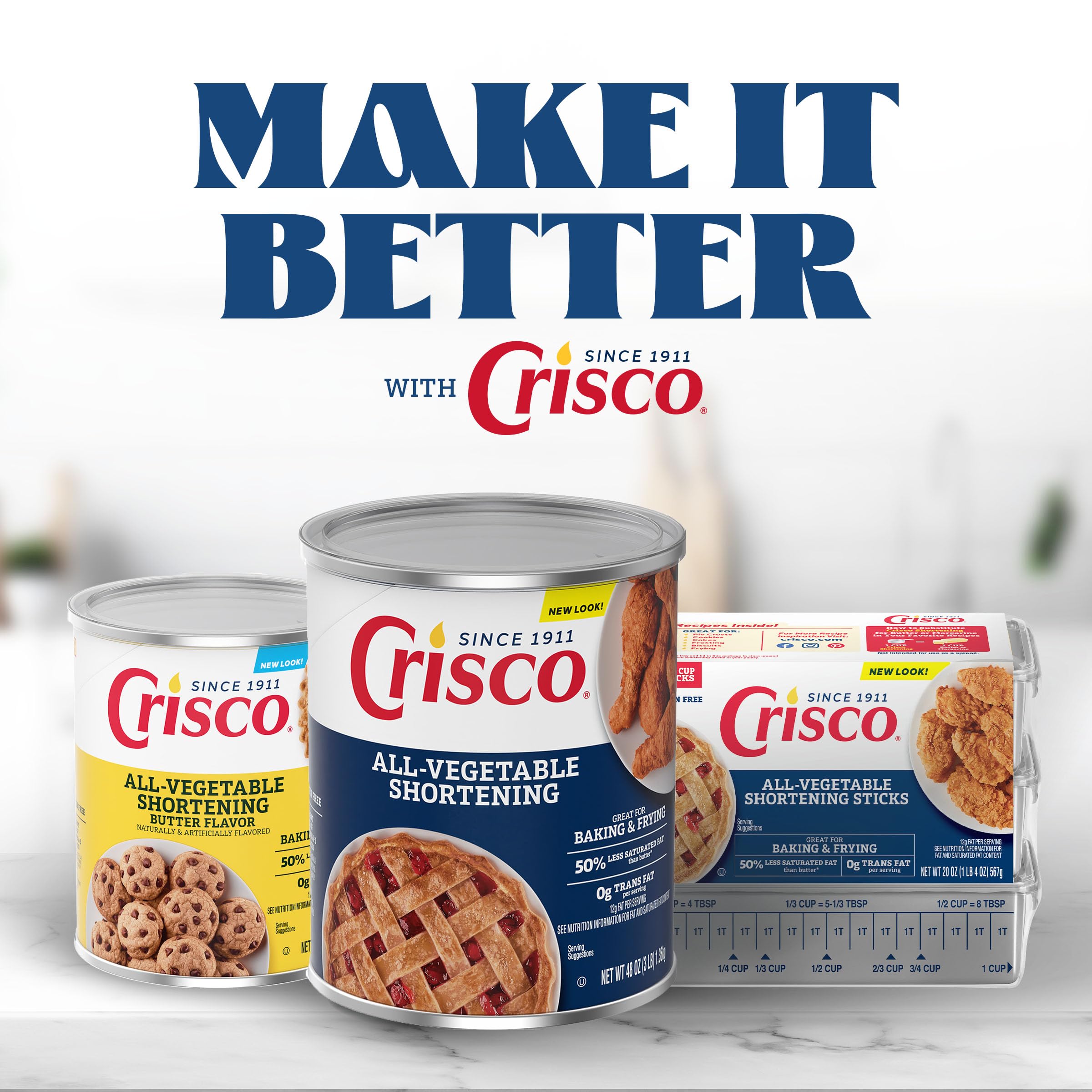 6-pound Crisco can beside measuring cup showing scale and clear label benefit