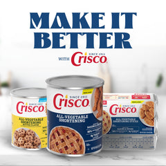 6-pound Crisco can beside measuring cup showing scale and clear label benefit