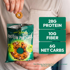 Crisp Power pretzels served on a plate as a savory, protein-packed snack