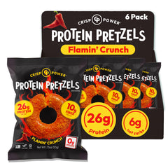 CRISP POWER front packaging showing six-pack and bold Flamin Crunch branding for convenient storage