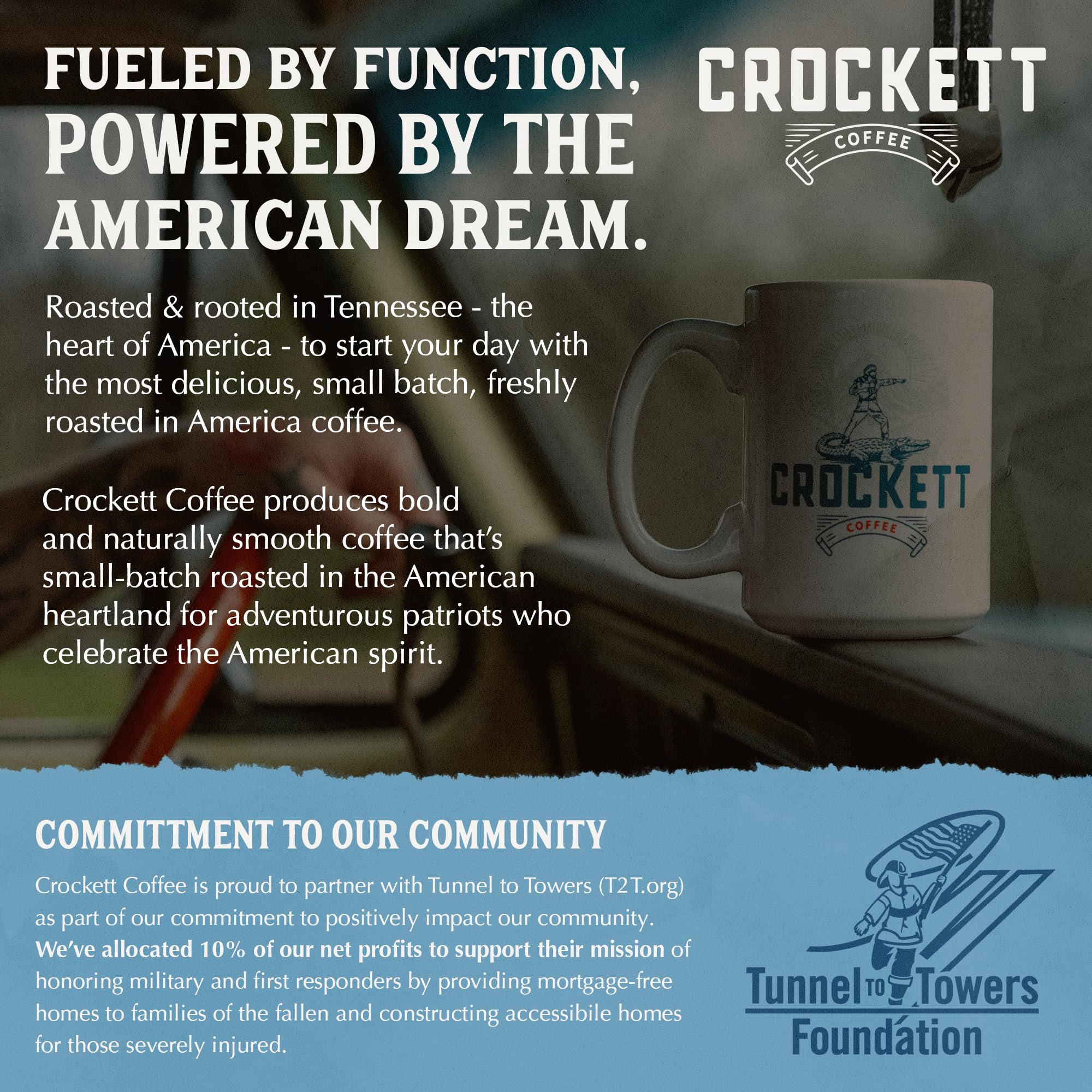 Crockett Coffee beans with scoop and scale showing portions for 24 servings