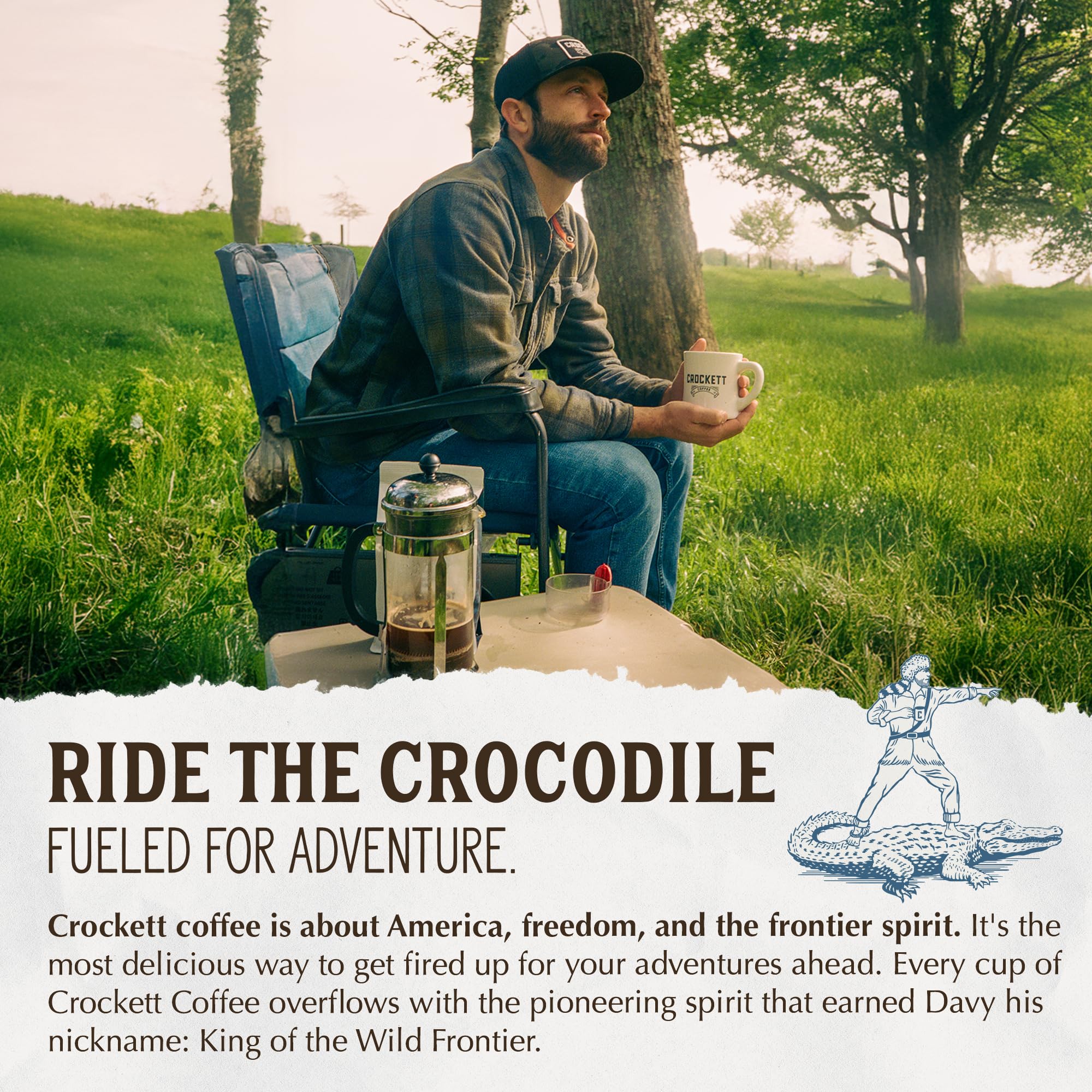 Crockett Coffee pod held in hand for size and portability benefit