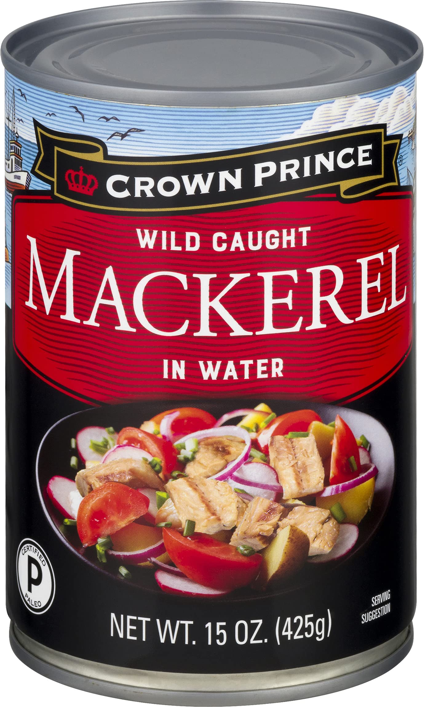 Crown Prince front packaging showing 15 oz can and label, highlights value