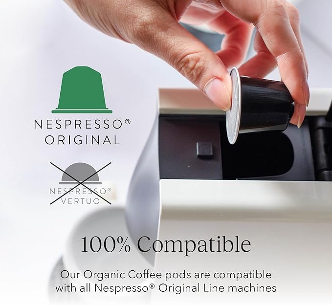Cru Kafe pod next to Nespresso Original-Line machine showing compatibility benefit