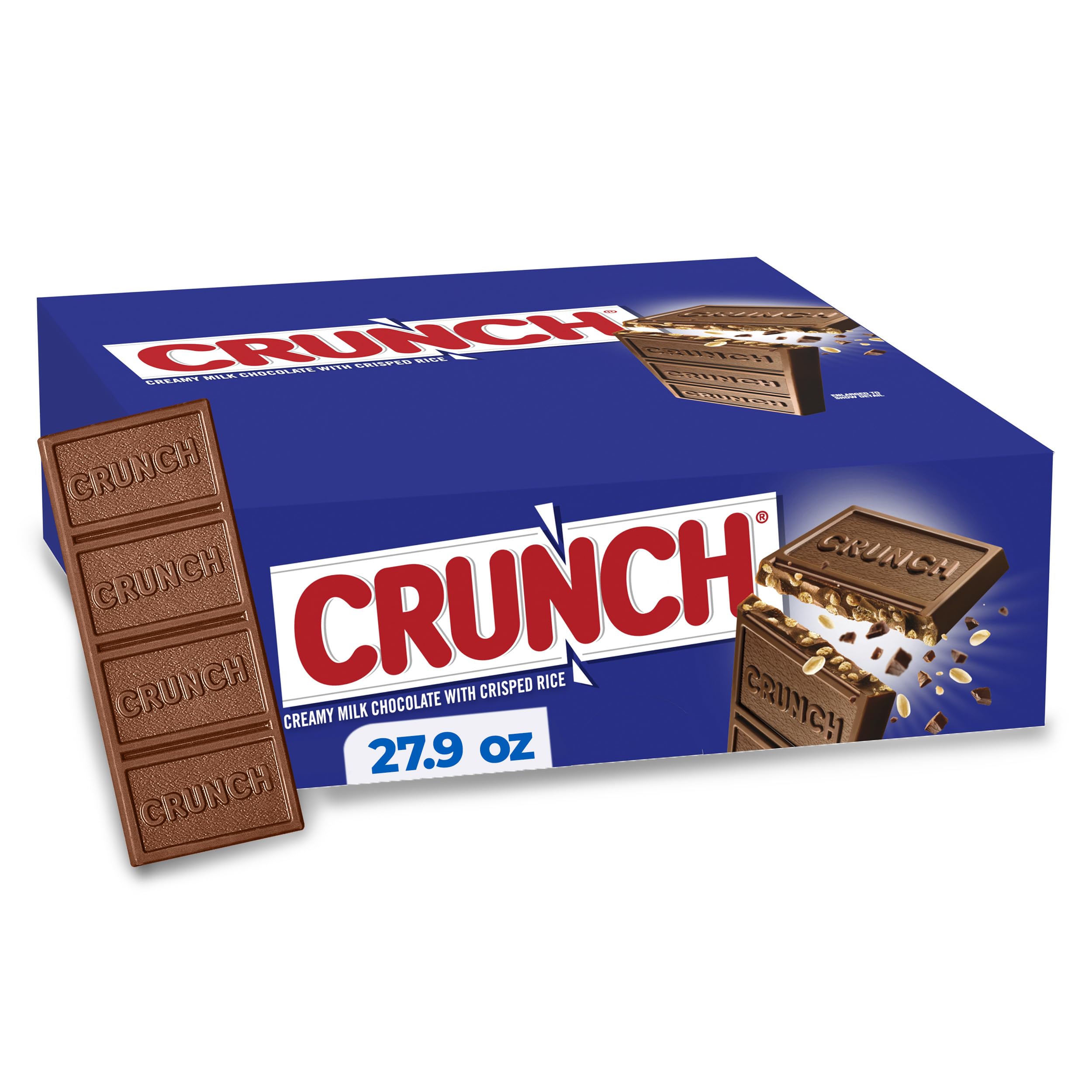 Crunch front packaging showing 18 full-size bars and branding benefits
