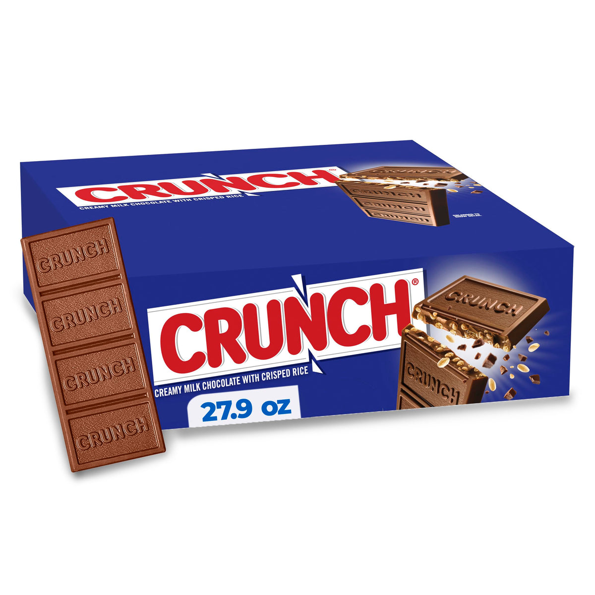 Crunch front packaging showing 18 full-size bars and branding benefits
