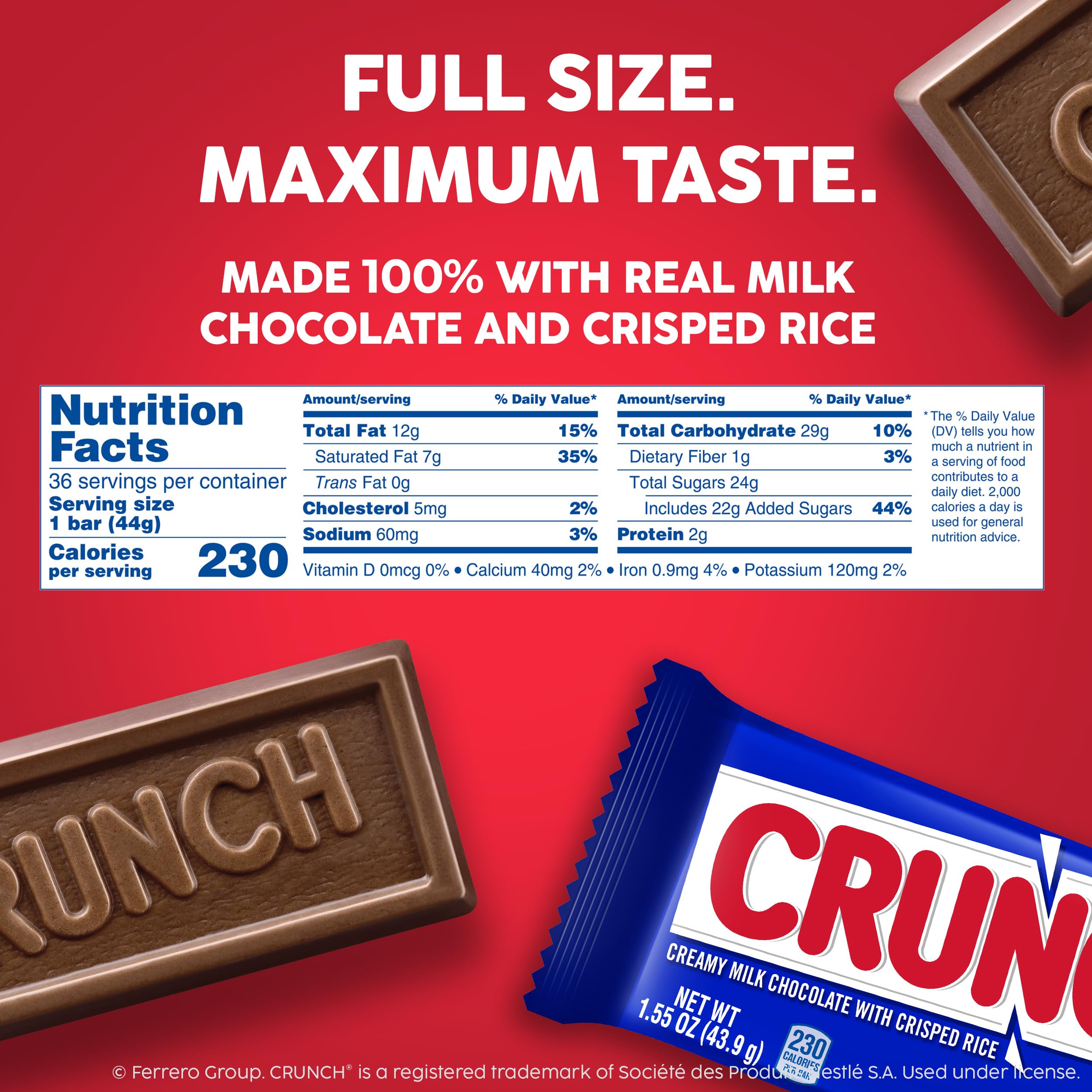 Crunch unwrapped bar closeup revealing milk chocolate texture and crunch benefit