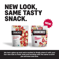 Crunchies pouch held in hand demonstrating lightweight portable snack