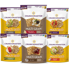 Crunchmaster front packaging showing assorted flavor variety and convenience