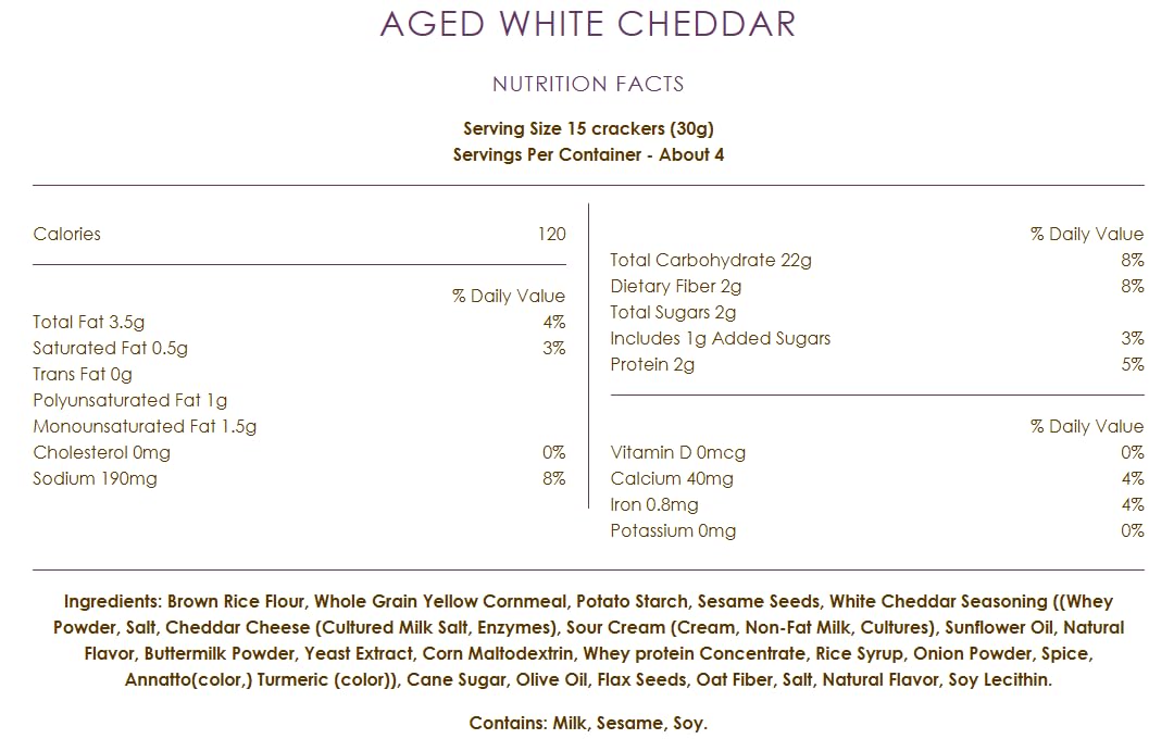Crunchmaster nutrition label and ingredient list showing gluten-free, seed-based recipe