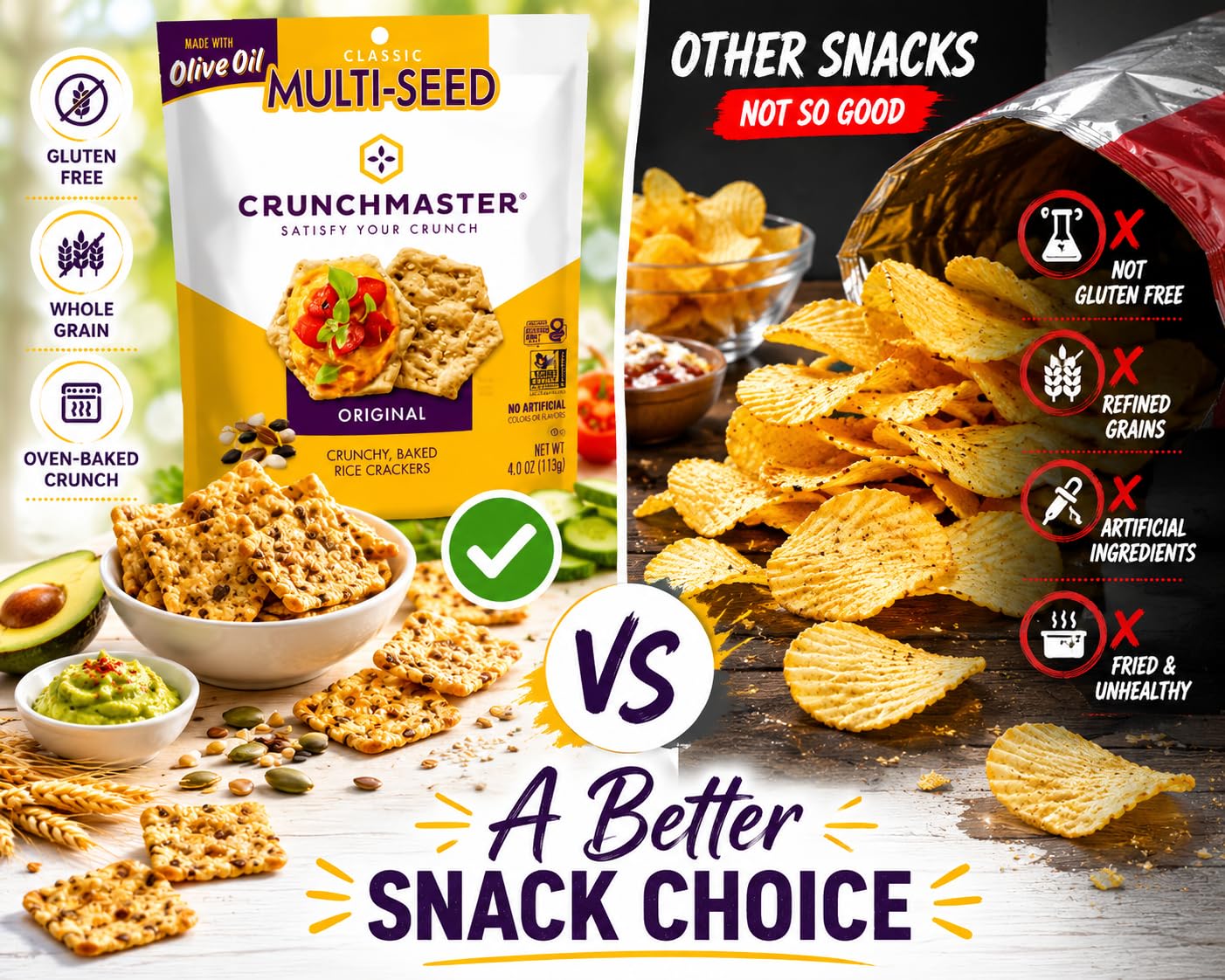 Crunchmaster close-up of seeds and texture highlighting wholesome ingredients
