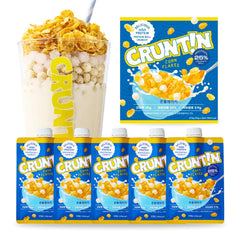 CRUNTIN front packaging showing five sachets and branding benefit clarity