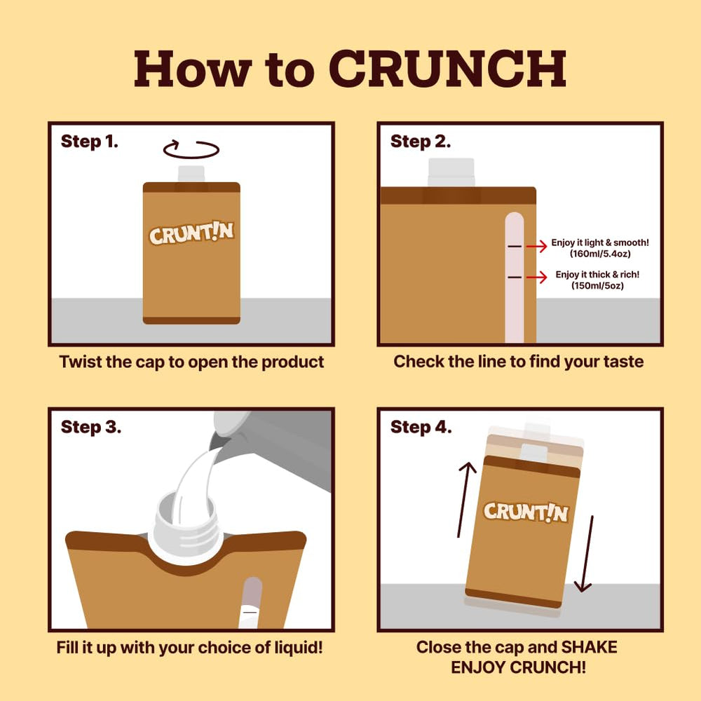 CRUNTIN nutrition label close-up showing protein and low sugar facts