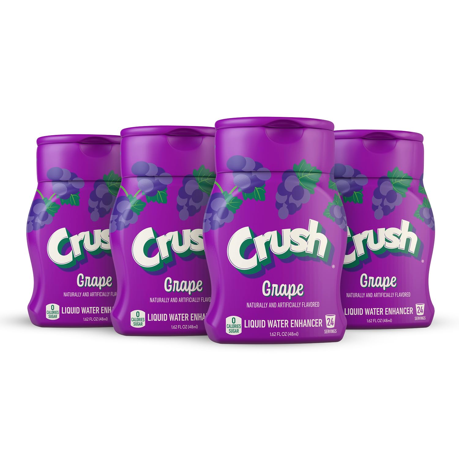 Crush grape front packaging showing bottle and label for easy recognition and portability