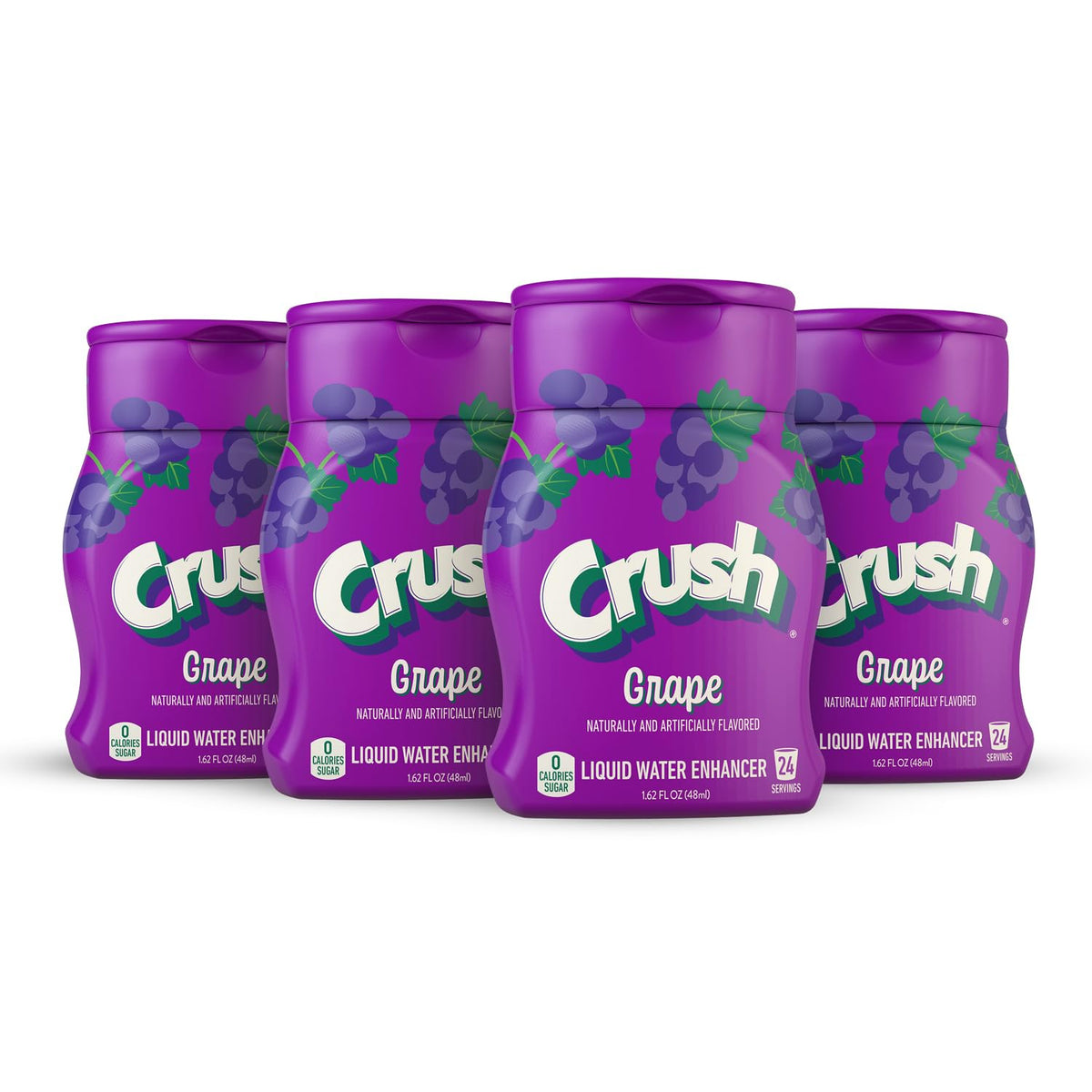Crush grape front packaging showing bottle and label for easy recognition and portability