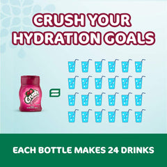 Crush bottle being squeezed into a glass of water showing instant mixing benefit