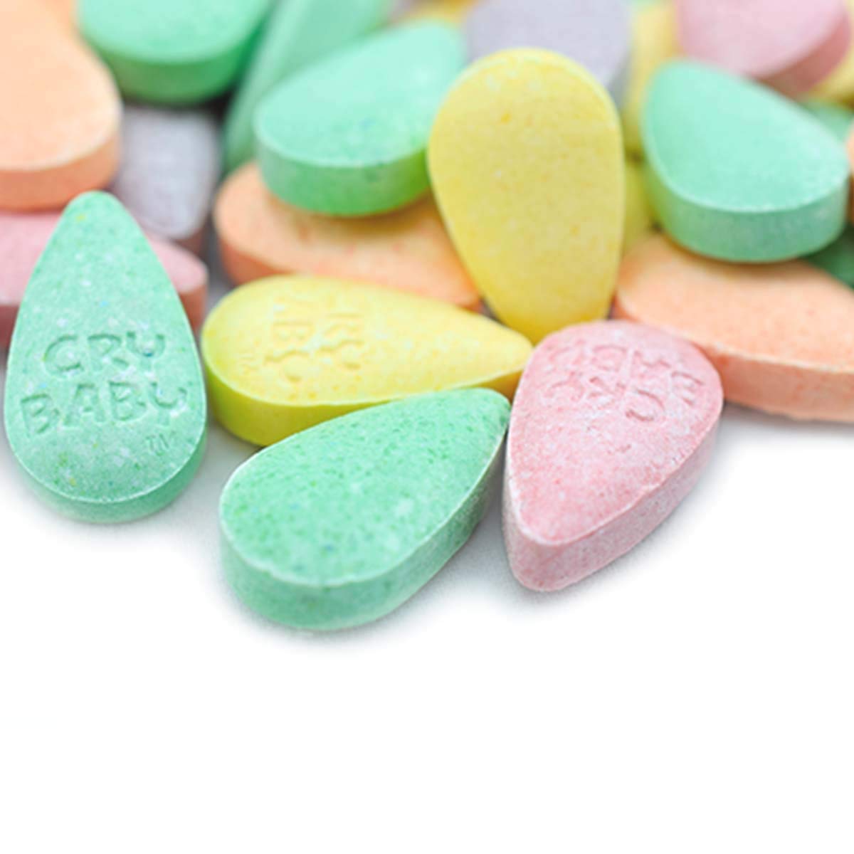 Cry Baby arranged flavors displaying lemon cherry apple berry orange watermelon variety
