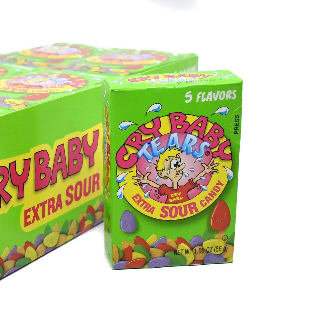Cry Baby next to a coin showing 1.98 oz box size for scale and convenience