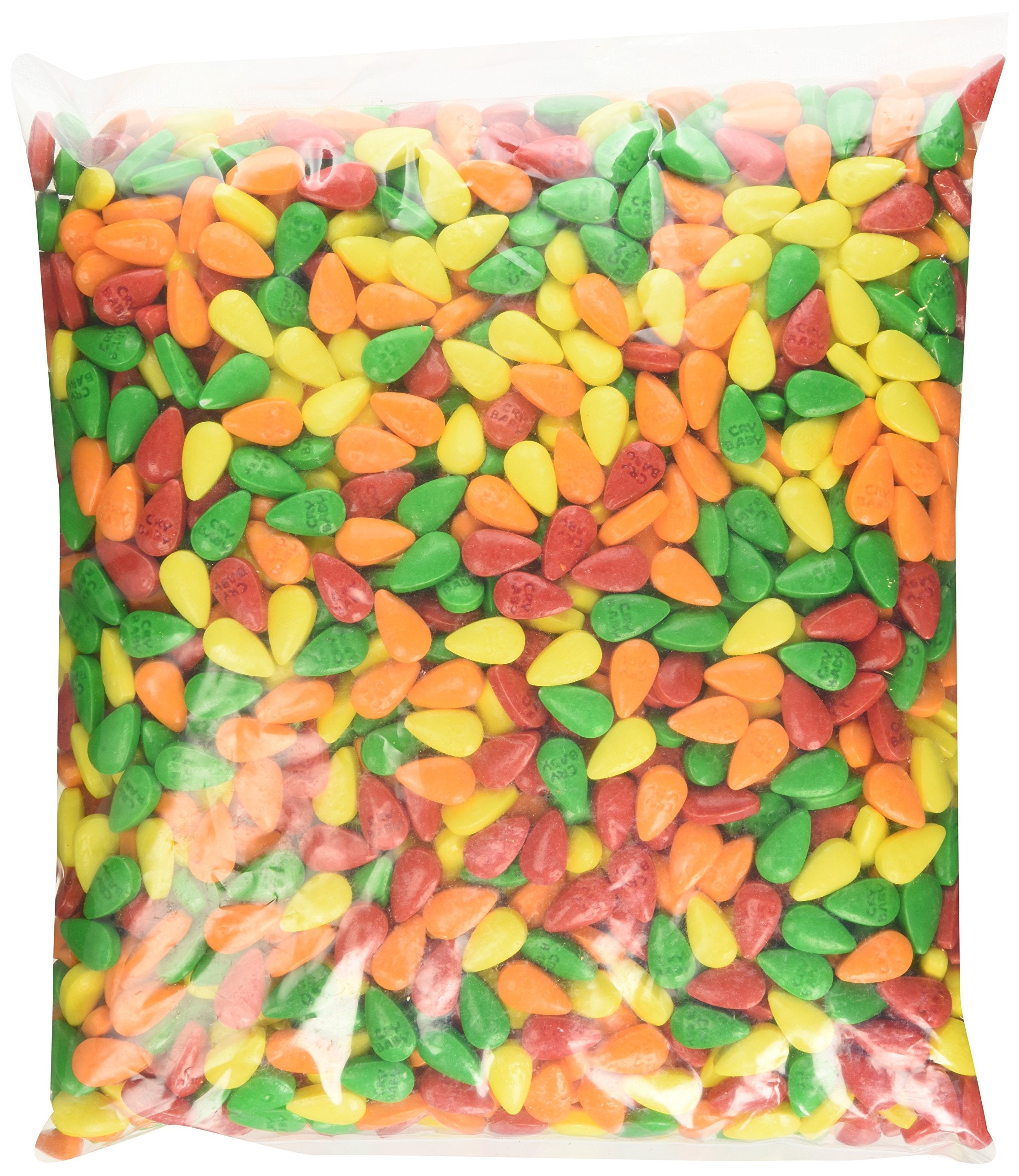 Close-up of Cry Baby tear-shaped candies in assorted colors for visual appeal