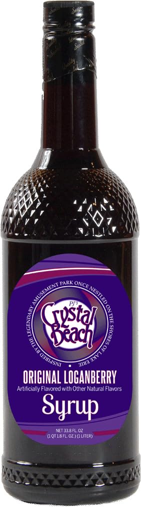 Crystal Beach loganberry syrup front label showing size and clean ingredients
