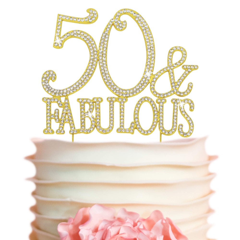 Crystal Creations front view showing gold 50 topper and elegant shine for celebrations