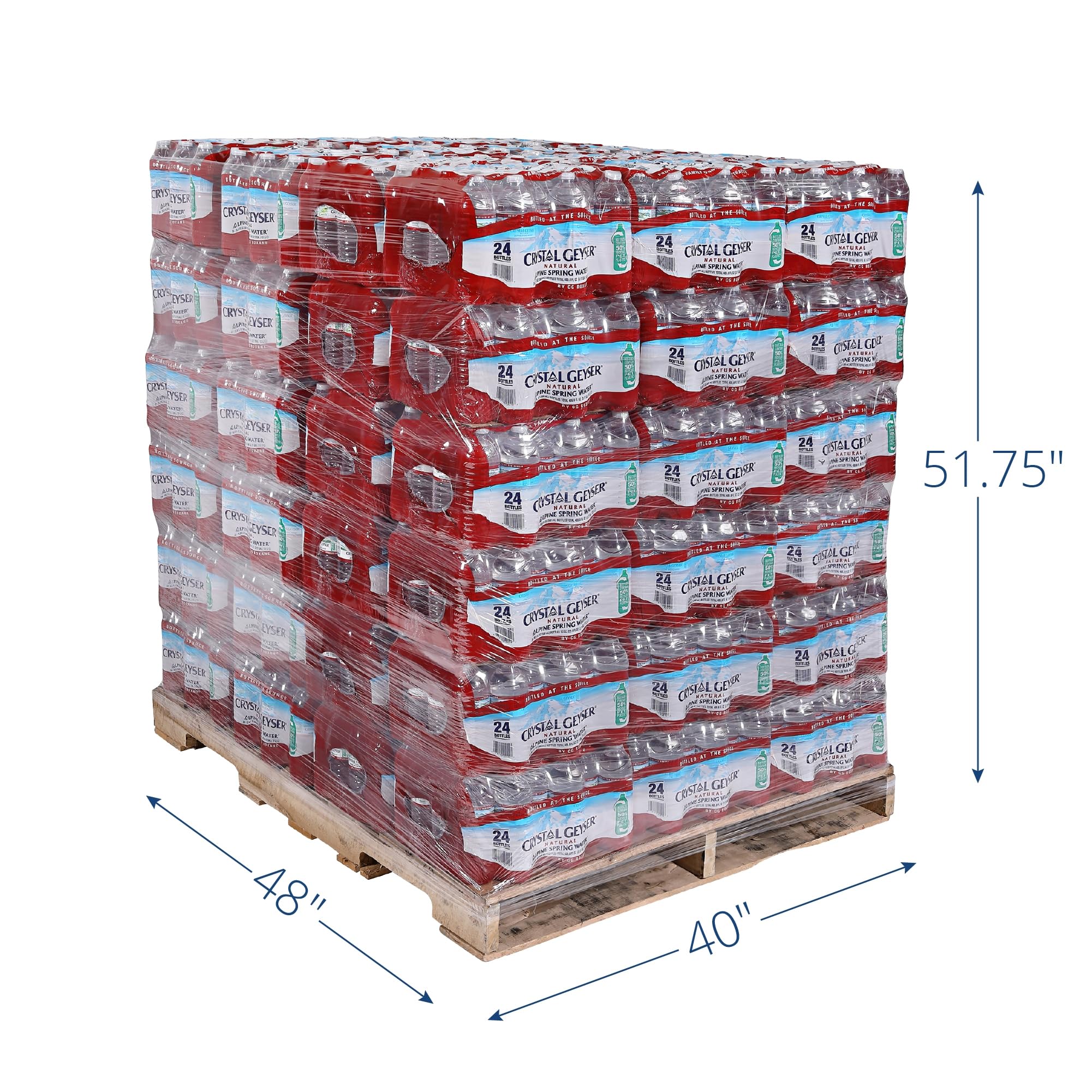 Crystal Geyser case close-up label highlighting alpine spring source and purity benefit