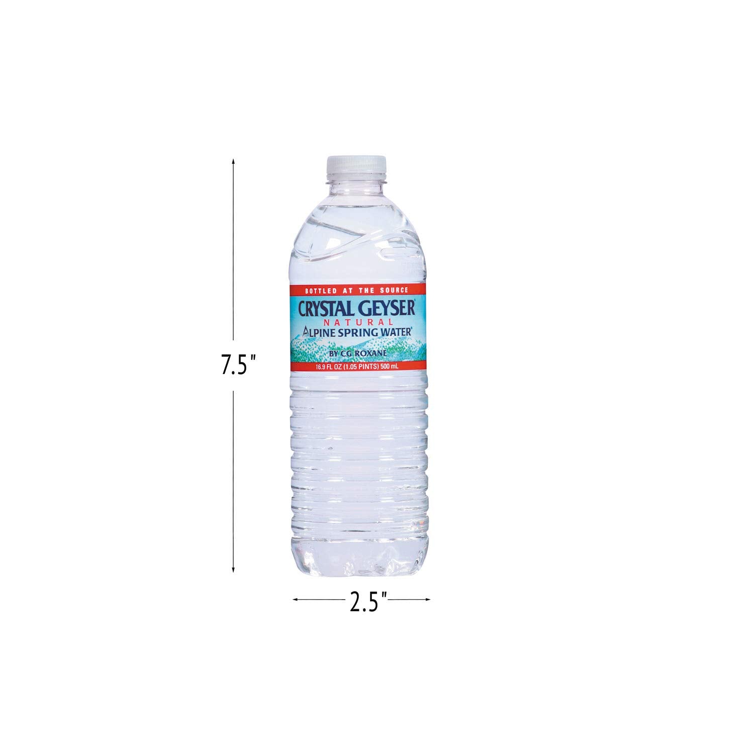 Crystal Geyser cases stacked on shelf highlighting compact dimensions for storage