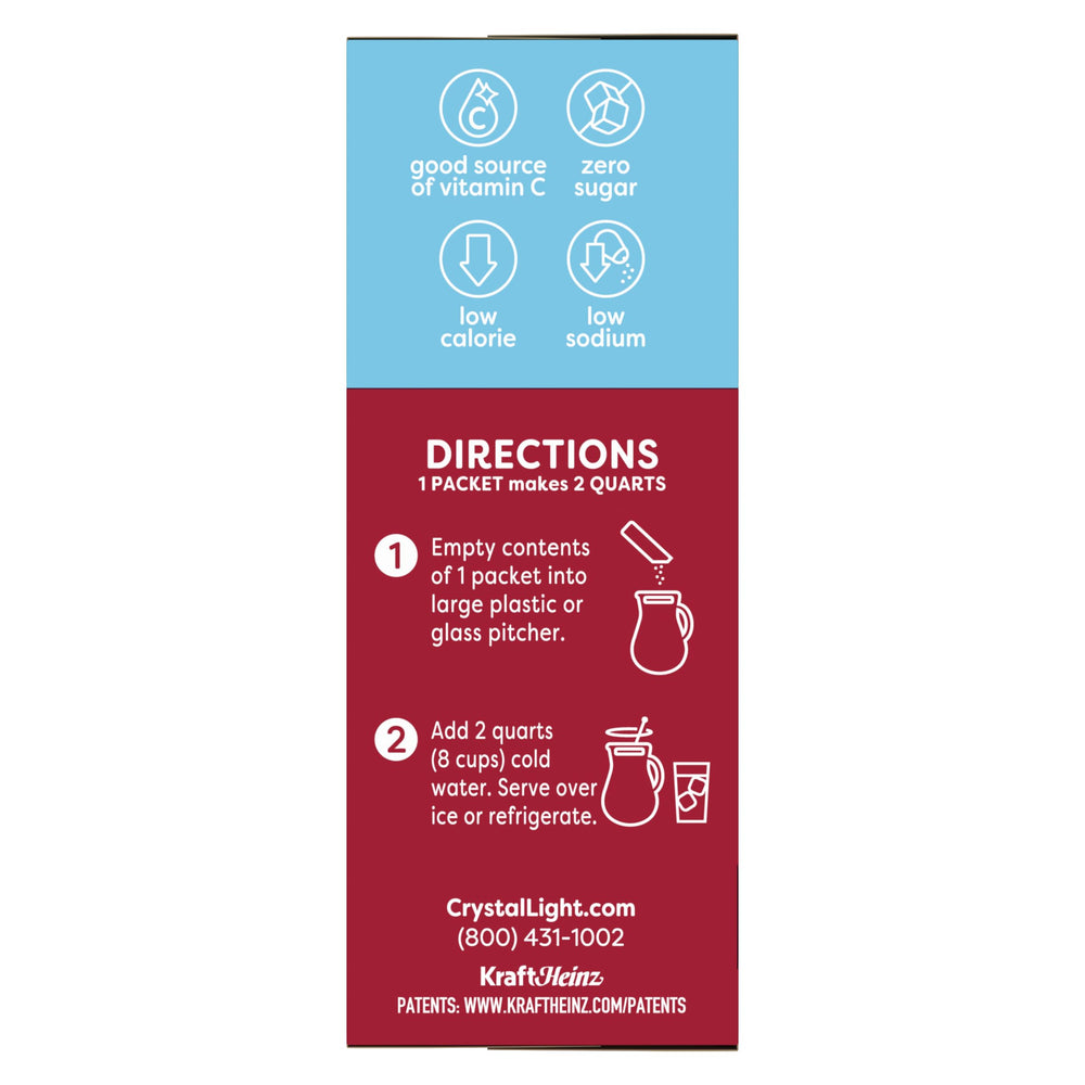 Label and nutrition facts on Crystal Light canister demonstrating calorie information