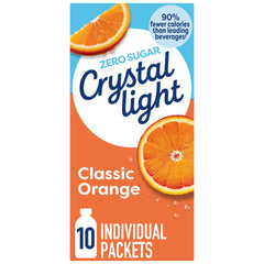 Crystal Light front view of orange packet display showing brand and convenient portioning