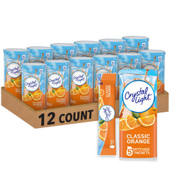 Crystal Light front packaging showing 12 canisters and product benefits