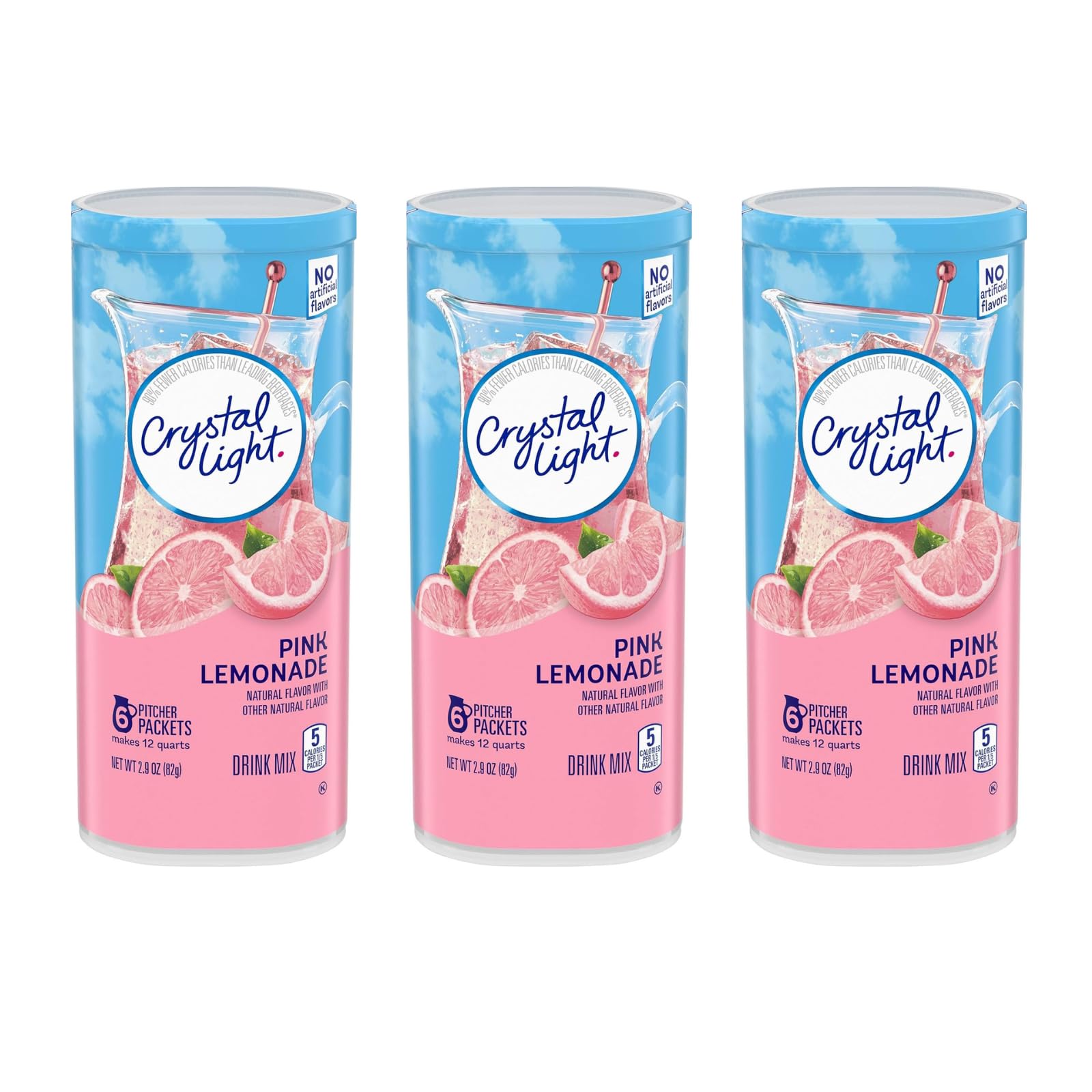 Crystal Light front packaging showing Pink Lemonade canister for easy identification and quick serving