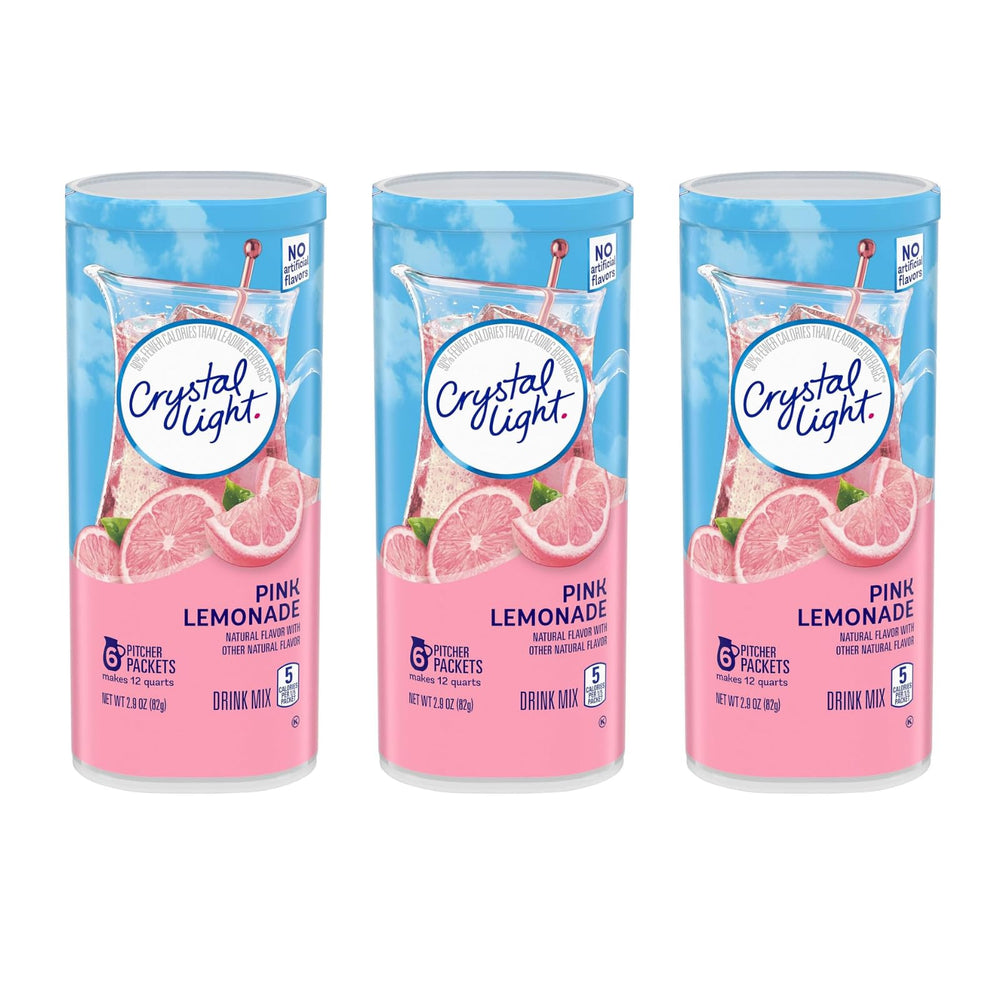 Crystal Light front packaging showing Pink Lemonade canister for easy identification and quick serving