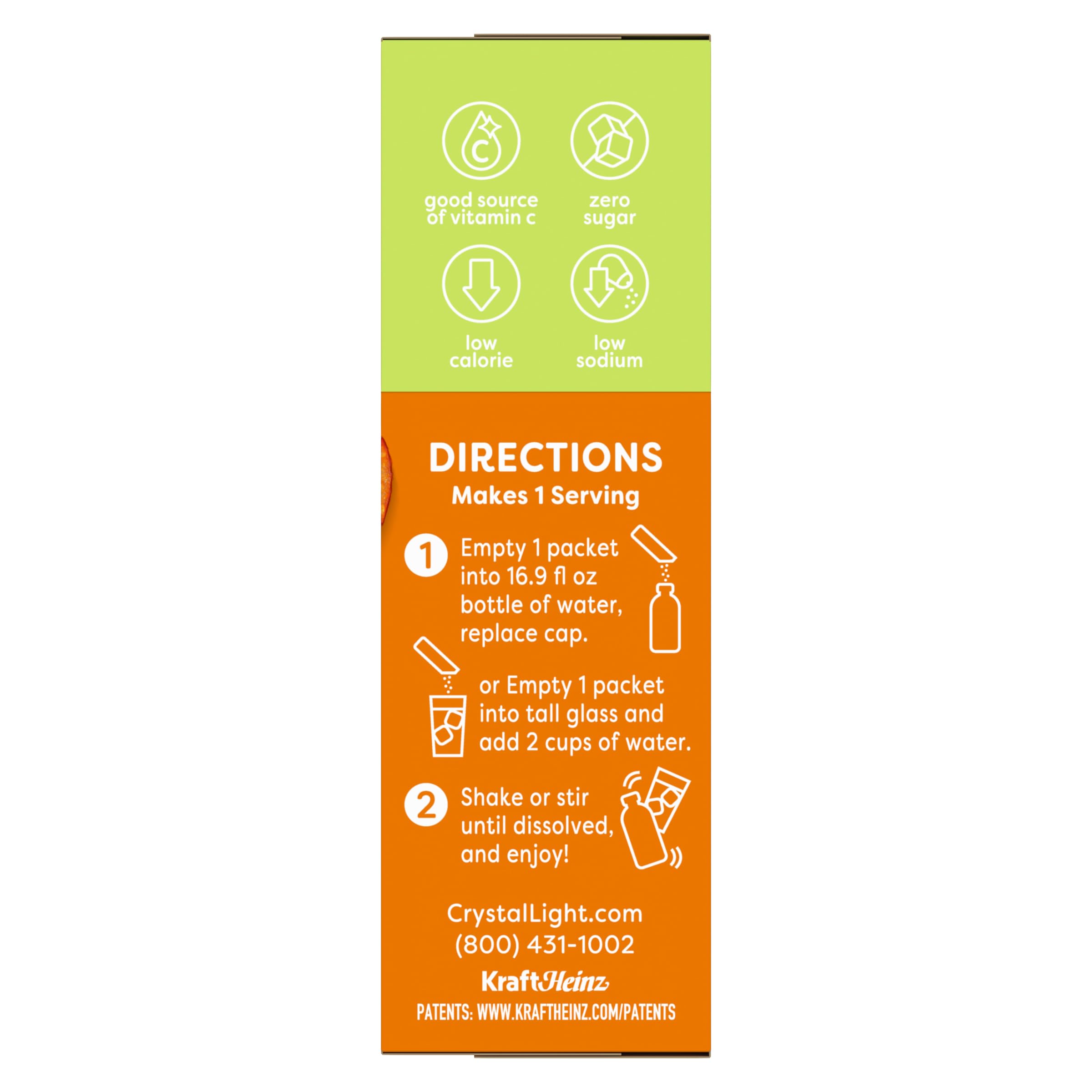 Crystal Light label and nutrition panel, brand showing zero sugar and 5 calories