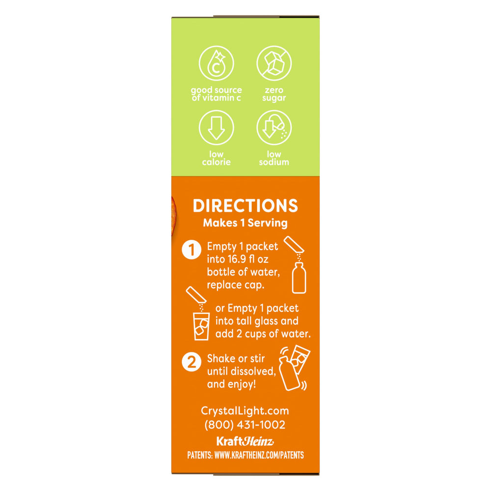 Crystal Light label and nutrition panel, brand showing zero sugar and 5 calories