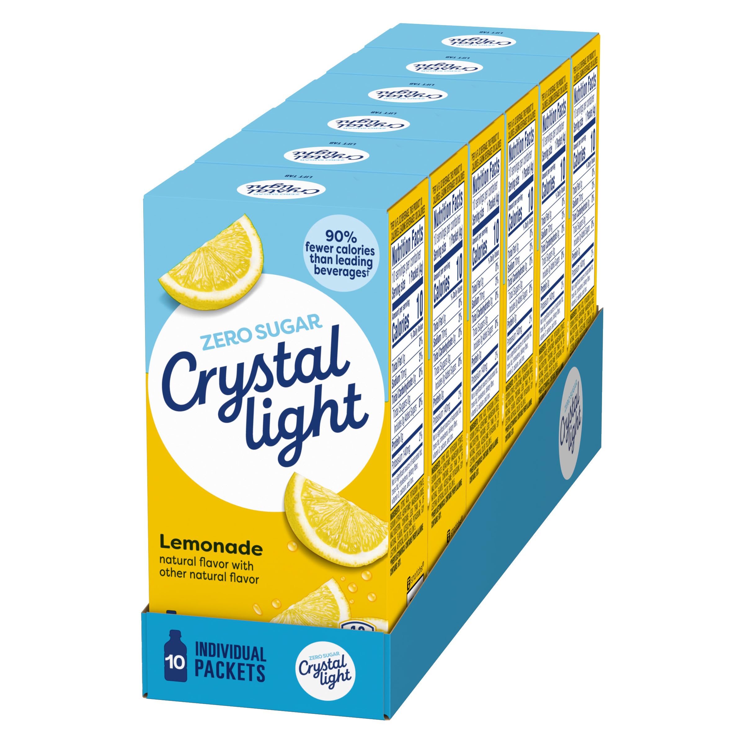 Crystal Light lemonade poured over ice showing refreshing cold taste